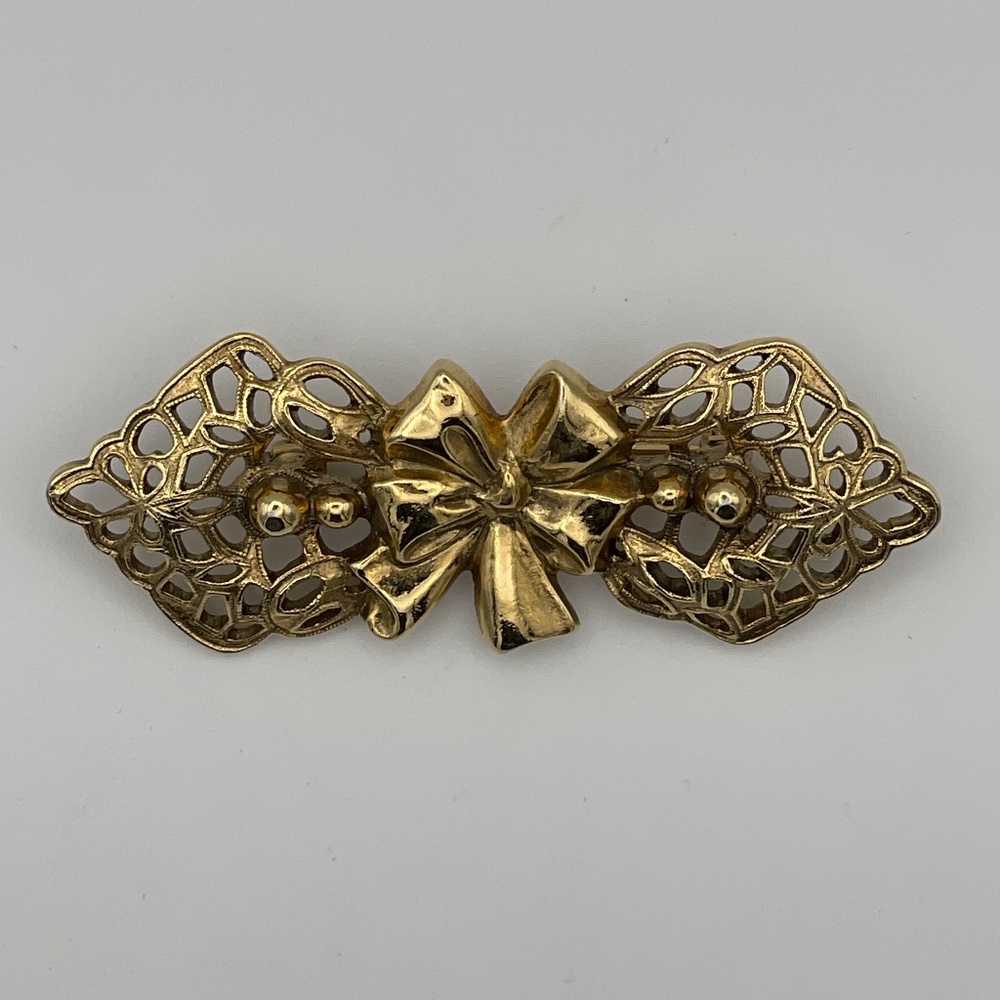 Vintage Bar Pin Brooch Gold Tone Bow 2.5"